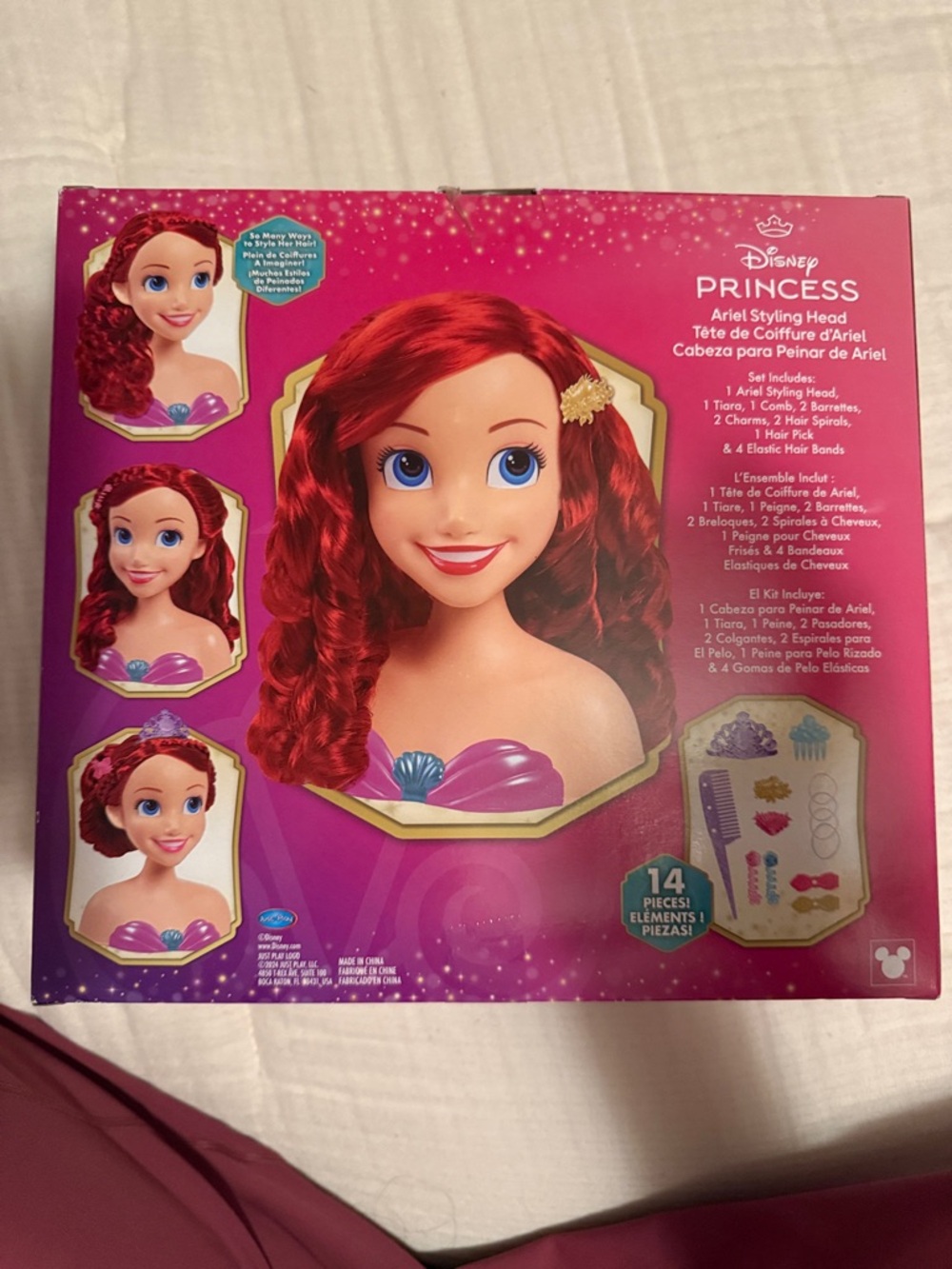 Disney Ariel Styling Head with Red Hair and Purple Tiara - Picture 3 of 4